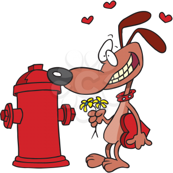 Royalty Free Clipart Image of a Dog in Love With a Fire Hydrant