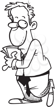 Royalty Free Clipart Image of a Businessman Looking Shy