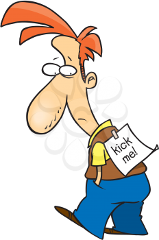 Royalty Free Clipart Image of a Man With a Kick Me Sign on His Back