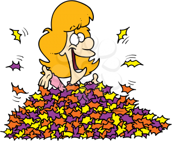 Royalty Free Clipart Image of a Girl in Leaves