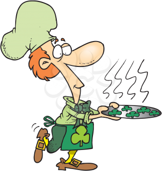 Royalty Free Clipart Image of a Chef With Shamrock Cookies