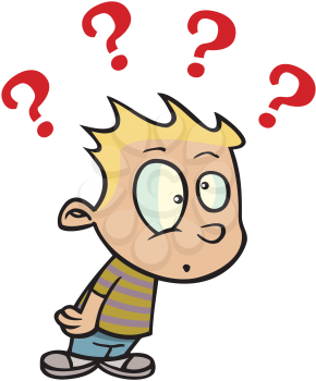 Royalty Free Clipart Image of a Boy With Questions