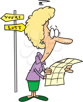 Royalty Free Clipart Image of a Woman Looking at a Map