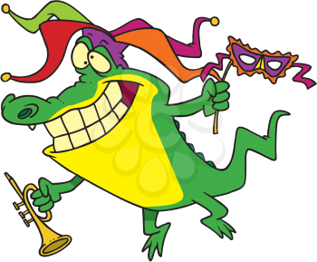 Royalty Free Clipart Image of an Alligator Celebrating Mardi Gras