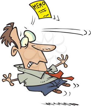 Royalty Free Clipart Image of a Man Hit by a Memo