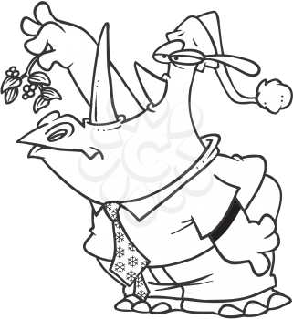 Royalty Free Clipart Image of a Rhino Under the Mistletoe