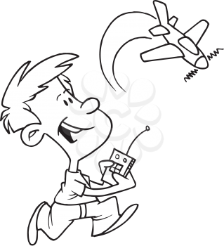 Royalty Free Clipart Image of a Boy Flying a Toy Plane