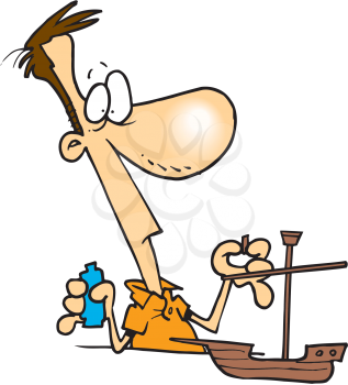 Royalty Free Clipart Image of a Man Making a Model Boat