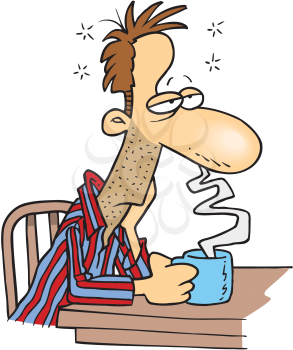 Royalty Free Clipart Image of a Tired Man Drinking Coffee