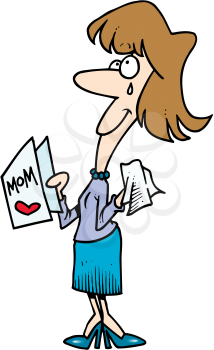 Royalty Free Clipart Image of a Woman Reading a Mother's Day Card