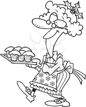 Royalty Free Clipart Image of Mrs. Claus With Cupcakes