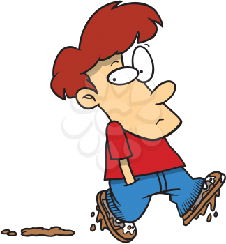 Royalty Free Clipart Image of a Boy With Muddy Feet