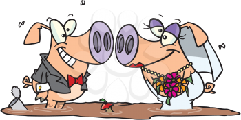Royalty Free Clipart Image of Pigs Getting Married