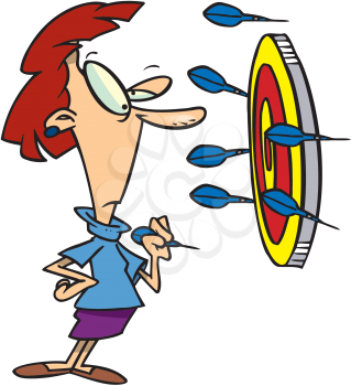 Royalty Free Clipart Image of a Woman Looking at a Target and Darts