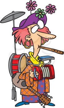 Royalty Free Clipart Image of a One Woman Band