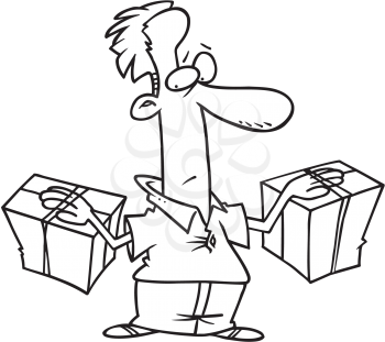 Royalty Free Clipart Image of a Man Holding Two Packages