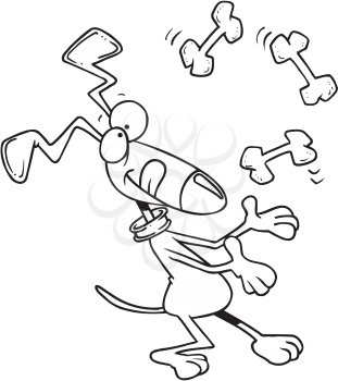 Royalty Free Clipart Image of a Dog Juggling Bones