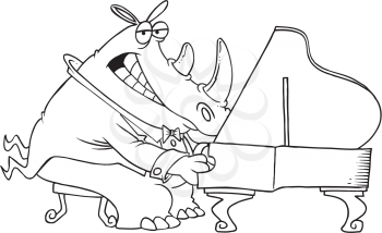 Royalty Free Clipart Image of a Rhino Playing a Grand Piano