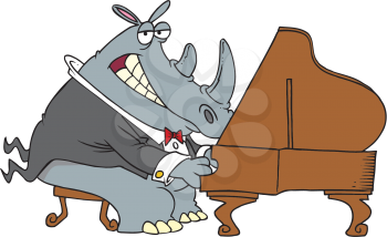 Royalty Free Clipart Image of a Rhino Playing a Grand Piano