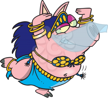 Royalty Free Clipart Image of a Pig Belly Dancer