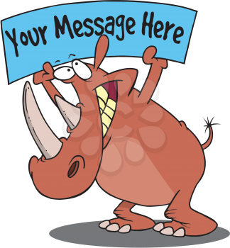 Royalty Free Clipart Image of a Rhino Holding a Sign