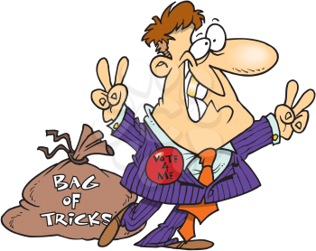 Royalty Free Clipart Image of a Man With a Bag of Tricks