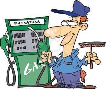 Royalty Free Clipart Image of a Gas Pump Attendant