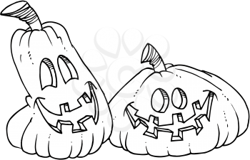 Royalty Free Clipart Image of Two Jack-o-Lanterns