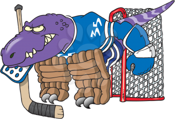 Royalty Free Clipart Image of a Raptor Playing Hockey