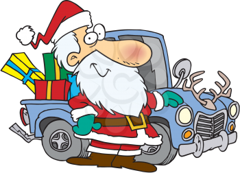 Royalty Free Clipart Image of Santa in an Old Truck