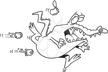 Royalty Free Clipart Image of an Alligator Running Away From Things Being Thrown