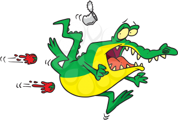 Royalty Free Clipart Image of a Gator Running Away From Things Being Thrown