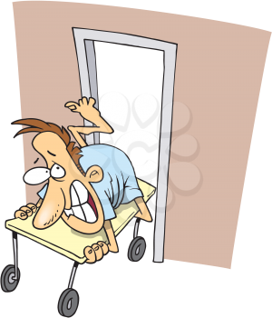 Royalty Free Clipart Image of a Person Not Wanting to Go To Surgery