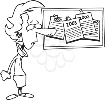 Royalty Free Clipart Image of a Woman With Several Lists of Resolutions on a Board