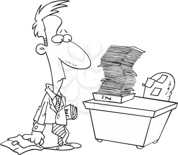 Royalty Free Clipart Image of a Man Looking at a Full In-Box