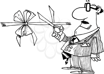 Royalty Free Clipart Image of a Man Cutting Red Ribbon