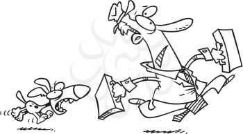 Royalty Free Clipart Image of a Dog Chasing a Man