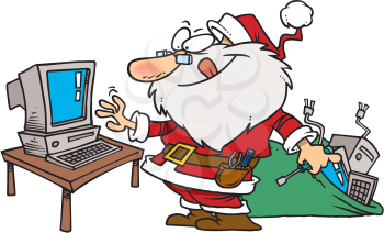 Royalty Free Clipart Image of a Santa and a Computer