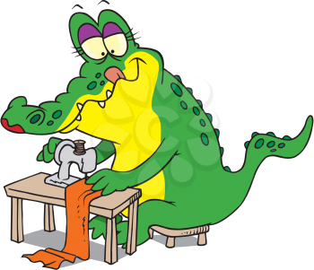 Royalty Free Clipart Image of a Sewing Alligator