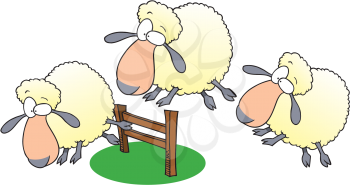 Royalty Free Clipart Image of Sheep Jumping Over a Fence