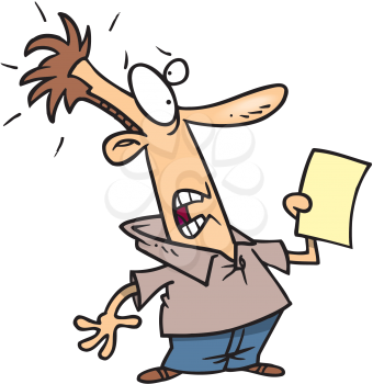 Royalty Free Clipart Image of a Man Looking Shocked at a Paper