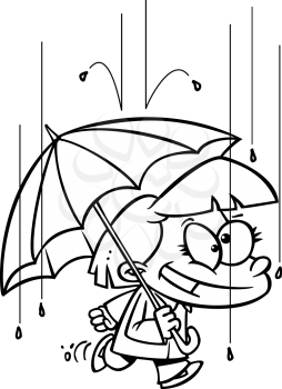 Royalty Free Clipart Image of a Girl Holding an Umbrella in the Rain