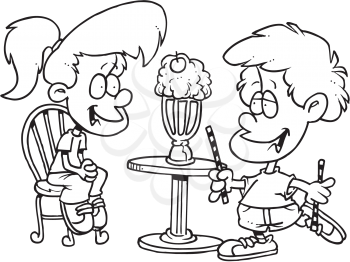 Royalty Free Clipart Image of a Boy and Girl Sharing an Ice-Cream Soda