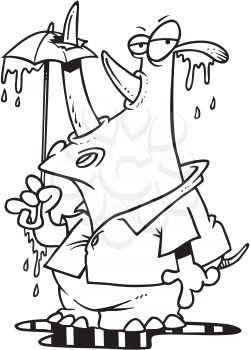 Royalty Free Clipart Image of a Rhino With an Umbrella