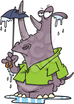 Royalty Free Clipart Image of a Rhino Under an Umbrella