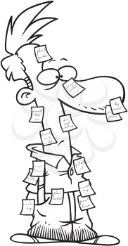Royalty Free Clipart Image of a Man Covered in Sticky Notes