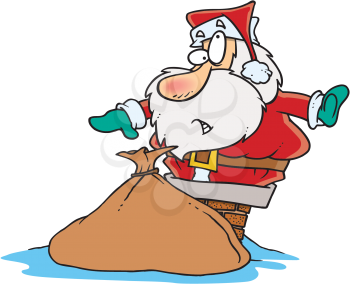 Royalty Free Clipart Image of Santa Stuck in a Chimney