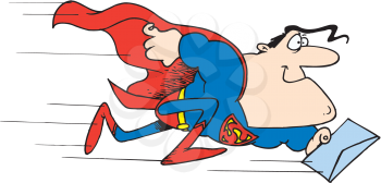 Royalty Free Clipart Image of a Superhero With Mail