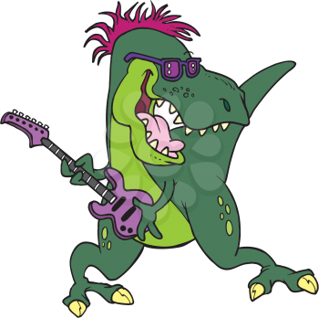 Royalty Free Clipart Image of a T-Rex Playing Guitar