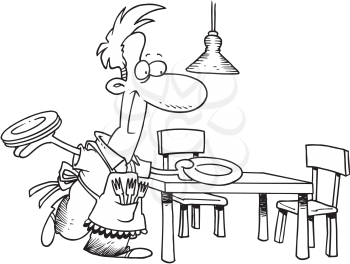 Royalty Free Clipart Image of a Man Setting the Table
